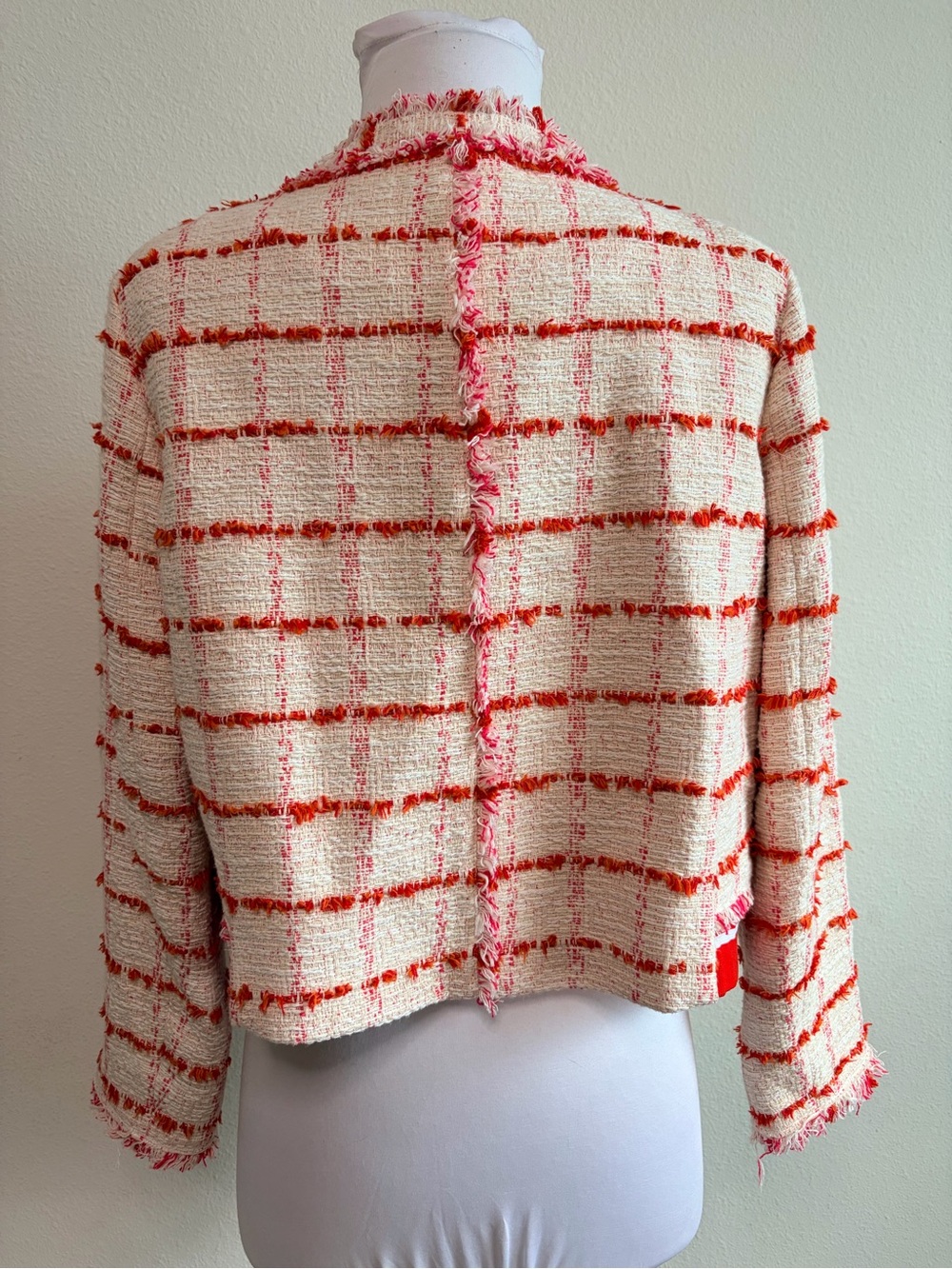 Pinko Cream and Coral Tweed Fringe Jacket - Picture 3 of 10